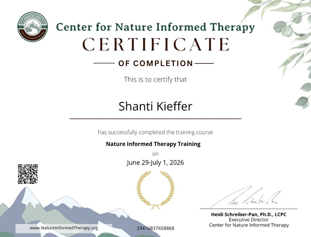 Nature Informed Therapy certificate