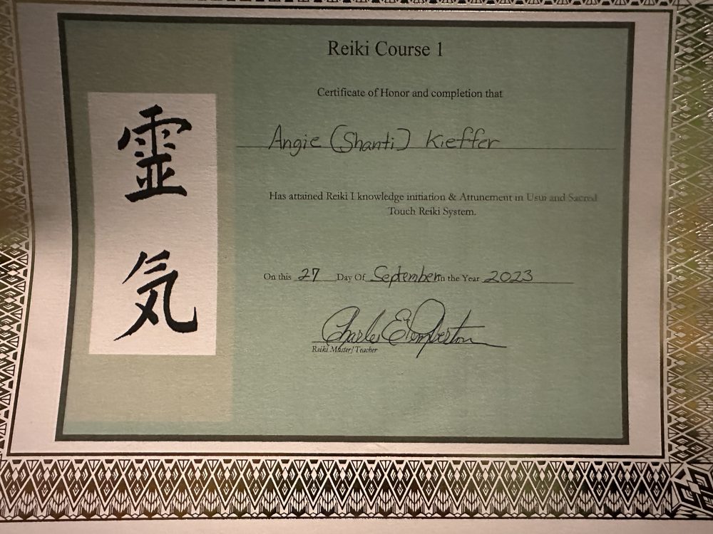Reiki I Practitioner certificate
